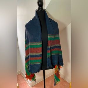 soft cozy wrap, charcoal/ kelly green/ orange stripe-plaid. OS.
